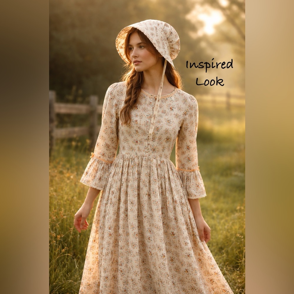 VTG Handmade Amish Prairie Dress w/ Bonnet Floral Calico CottageCore—XS/READ